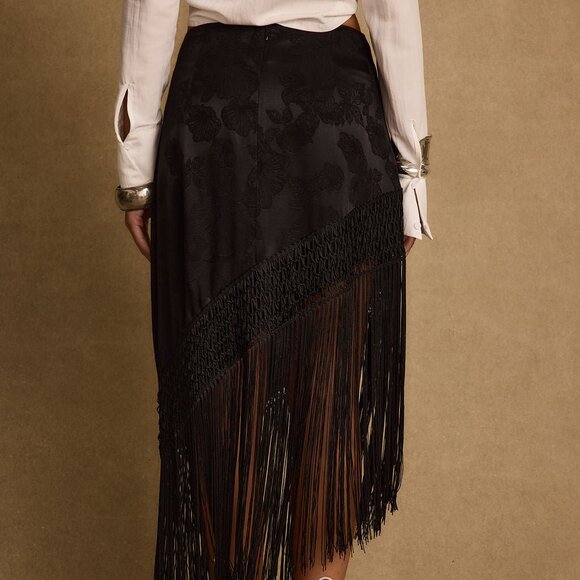 12th Tribe Black Satin Fringe Skirt NEW with Tags - Picture 3 of 5